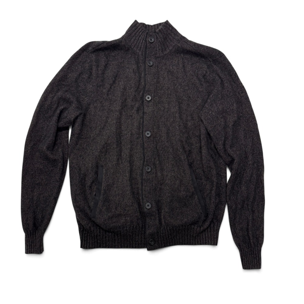 Saks Fifth Avenue Mens 100% Cashmere Button Cardigan Mock Neck Charcoal Gray L